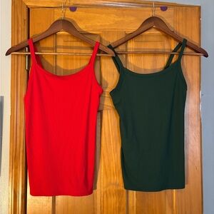 No Boundaries Red and Dark Green Scoop Neck Camisoles